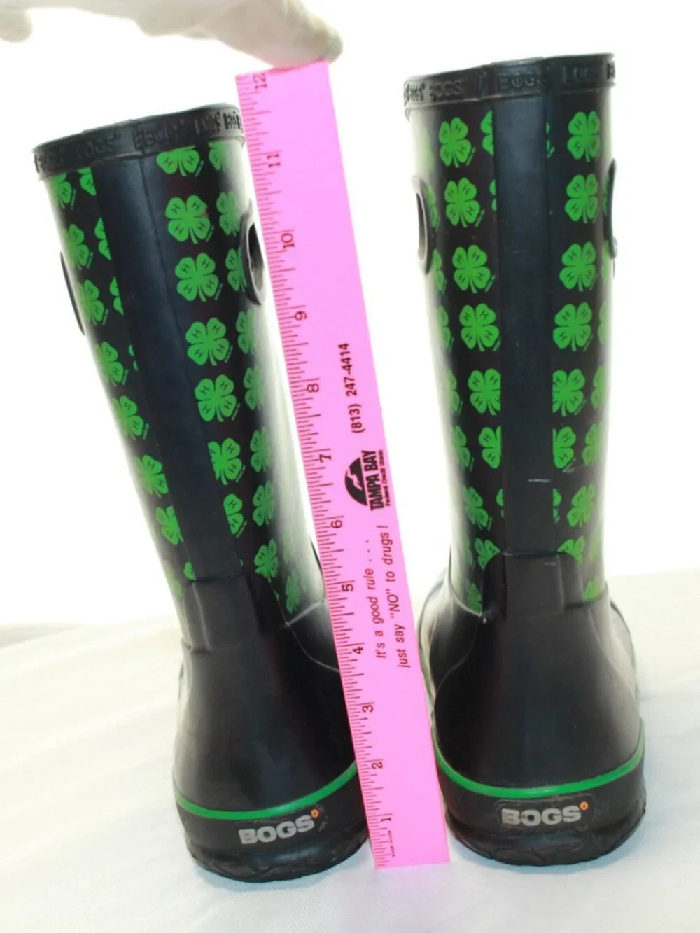 Bogs Youth Size 6 Black 4H Clover Mid Waterproof Rubber Pull On  Rainboots